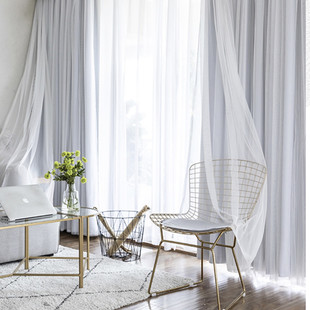 北欧风全遮光蕾丝双层纯色窗帘布简约现代客厅卧室定制窗帘成品